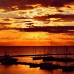 boats, sea, sunset